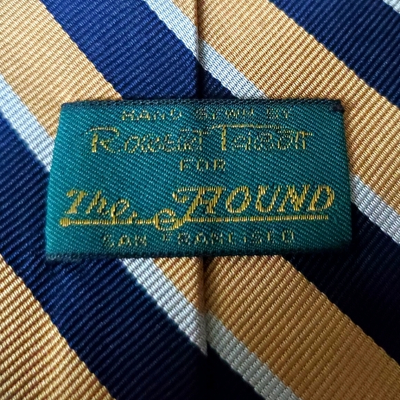 Robert Talbott Vintage Necktie. Gold, Blue, White Diagonal Stripe. - Picture 3 of 5